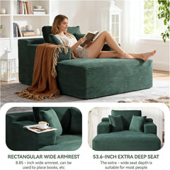 66" Oversized Chaise Lounge Chair Indoor, Corduroy Upholstered Sofa Bed with Pocket Springs&High-Density Foam, Deep Seat Sleeper Couch with 3 Pillows, No Assembly for Living Room (Dark Grey)