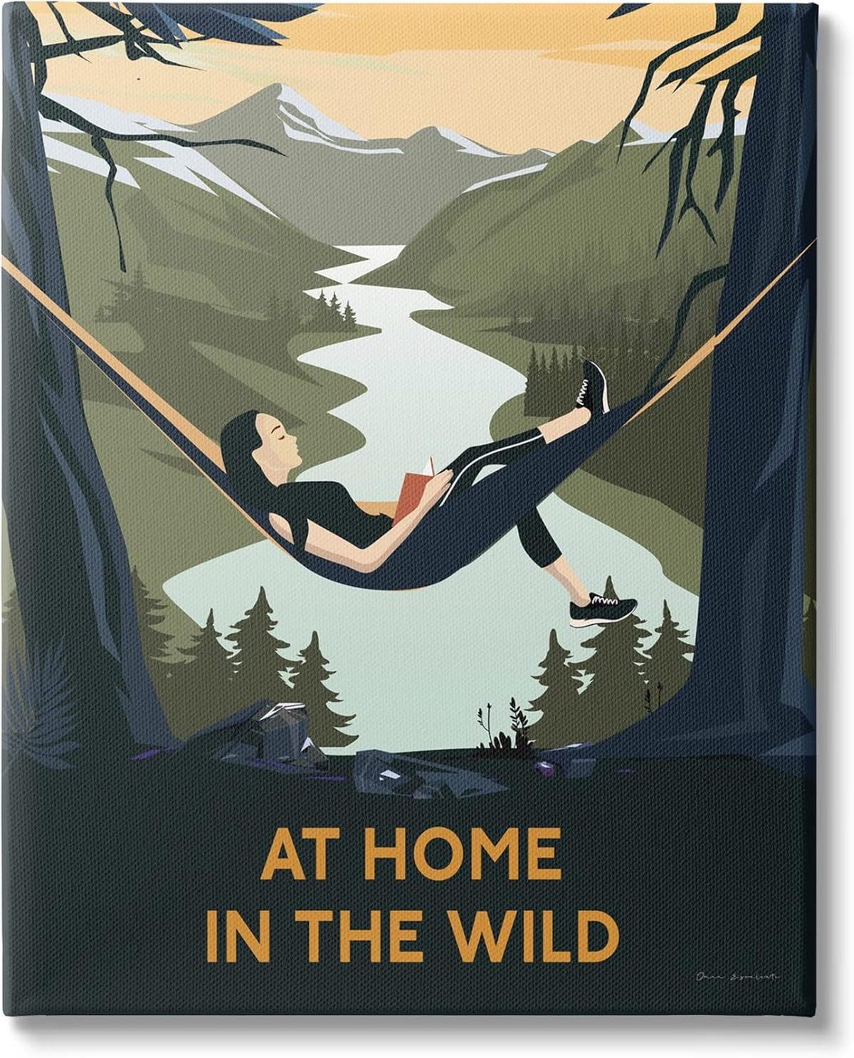 Stupell Industries Home In Wild Mountainside River Landscape Hammock Girl, Design by Omar Escalante