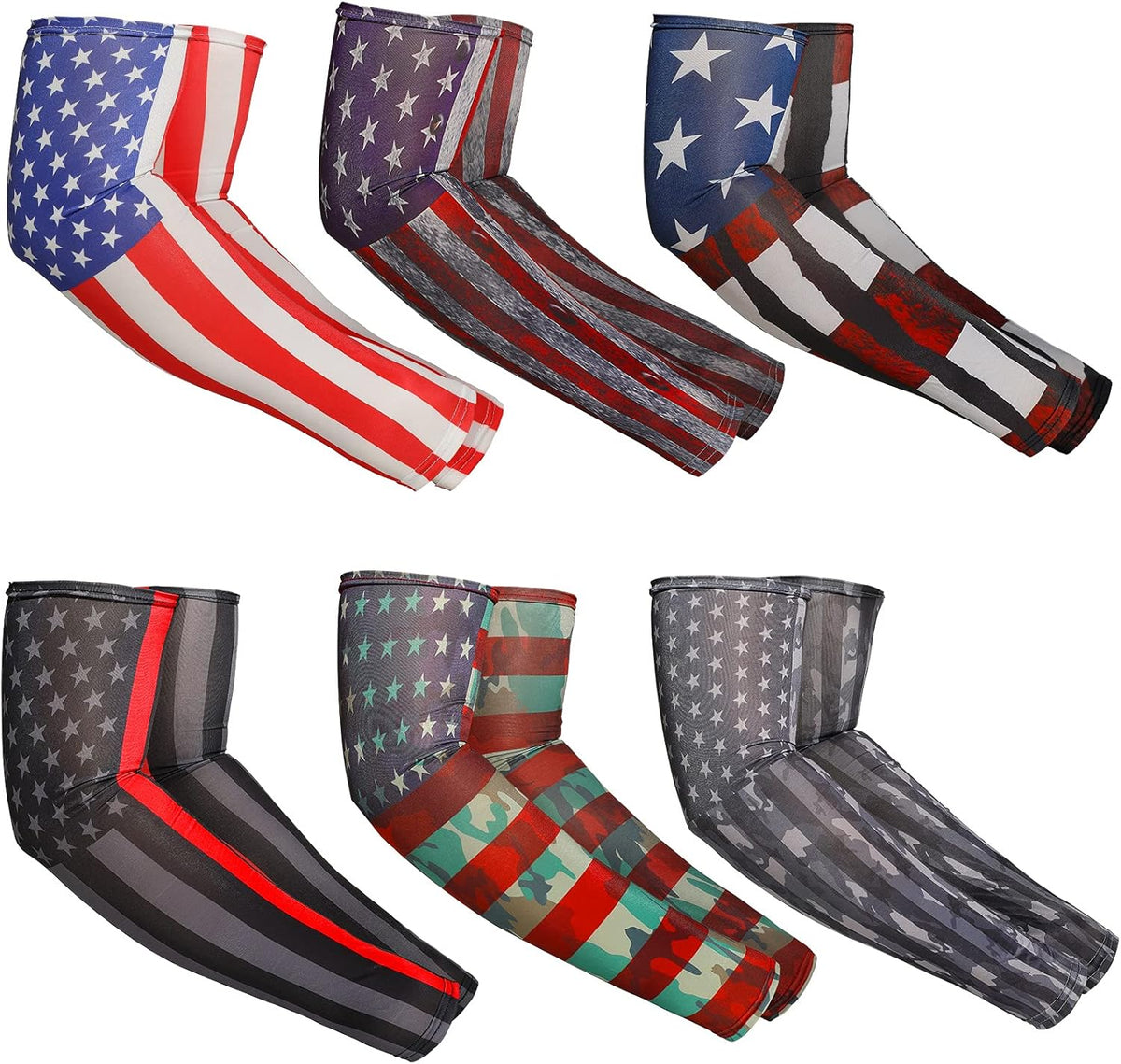 Geyoga 6 Pairs Veterans Day American Flag Arm Sleeves for Men UV Protection USA Flag Cooling Arm Covers Sun Protector Sleeves for Football Youth Guards Unisex Sports Basketball Cycling Motorcycle