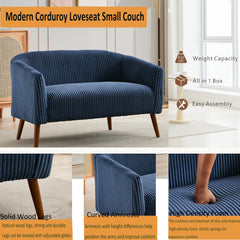 50.78" Loveseat Sofa,Modern Corduroy Loveseat Small Couch Mini Sofa for Living Room,2-Seat Upholstered Loveseat Sofa with Wood Legs for Small Space Office Apartment Dorm Bedroom (Navy)