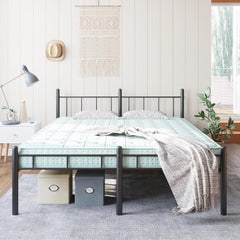 14 Inch Queen Size Bed Frame No Box Spring Needed,Metal Platform with Headboard and Footboard,Heavy Duty Slats Support Easy Assemble Noise Free(Black and Rhombus)