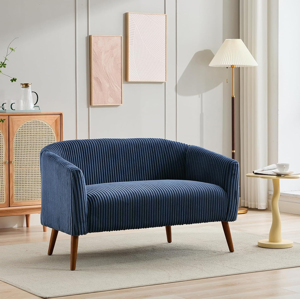 50.78" Loveseat Sofa,Modern Corduroy Loveseat Small Couch Mini Sofa for Living Room,2-Seat Upholstered Loveseat Sofa with Wood Legs for Small Space Office Apartment Dorm Bedroom (Navy)