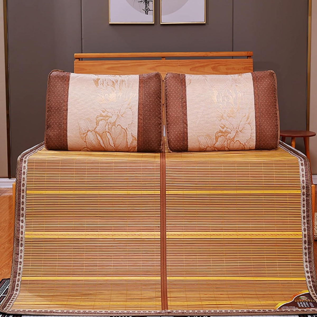 Folding Mattress Bamboo，bamboo Mat For Bed,Breathable Carbonized Bamboo Summer Sleeping Mat，Foldable Double Sided Bamboo Mat，with Pillowcase, For Bed| Bedroom Essential For Summer Sleeping(B,1.5*1.95m