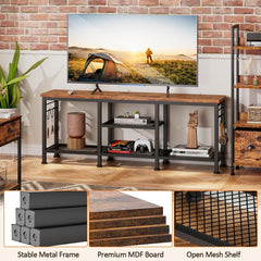 TV Stand for TVs up to 55 Inch, Entertainment Center with Open Storage Shelves, Media Console Table with Soundbar Shelf for Living Room, Bedroom, Black Oak