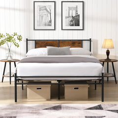 Full Size Bed Frames with Headboard and Footboard, Platform Bed Frame with Metal Slats Support, No Box Spring Needed, Bedframe with Brown Headboard for Adults, Teenagers and Kids (Full)