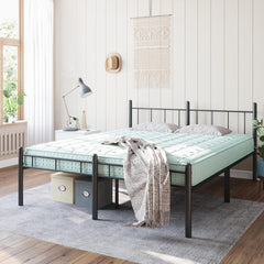 14 Inch Queen Size Bed Frame No Box Spring Needed,Metal Platform with Headboard and Footboard,Heavy Duty Slats Support Easy Assemble Noise Free(Black and Rhombus)