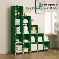 UNKU 16 Cube Storage Organizer, Bookcase Bookshelf with Pattern, Closet Organizer Cabinet, Storage Cube Shelf, Open Storage Shelves for Bedroom, Living Room, Home Office, Black