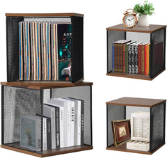 2-Cube Storage Organizer, 11in Shelf Opening, Small Bookcase, Display Shelf, DIY Variable Stackable Storage Shelf for School, Office, Bedroom, Living Room - Walnut-Colored