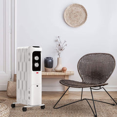 1500W Oil Filled Radiator Heater, Portable Space Heater w/Tip-Over & Overheat Protection, Adjustable Thermostat & 3 Heat Settings, Energy-Saving Heater for Home Office (White), 13” x 10” x 25”