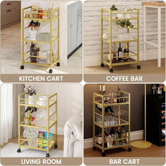 Bar Cart, Serving Cart for Home, Microwave Cart & Coffee Syrup Rack Organizer