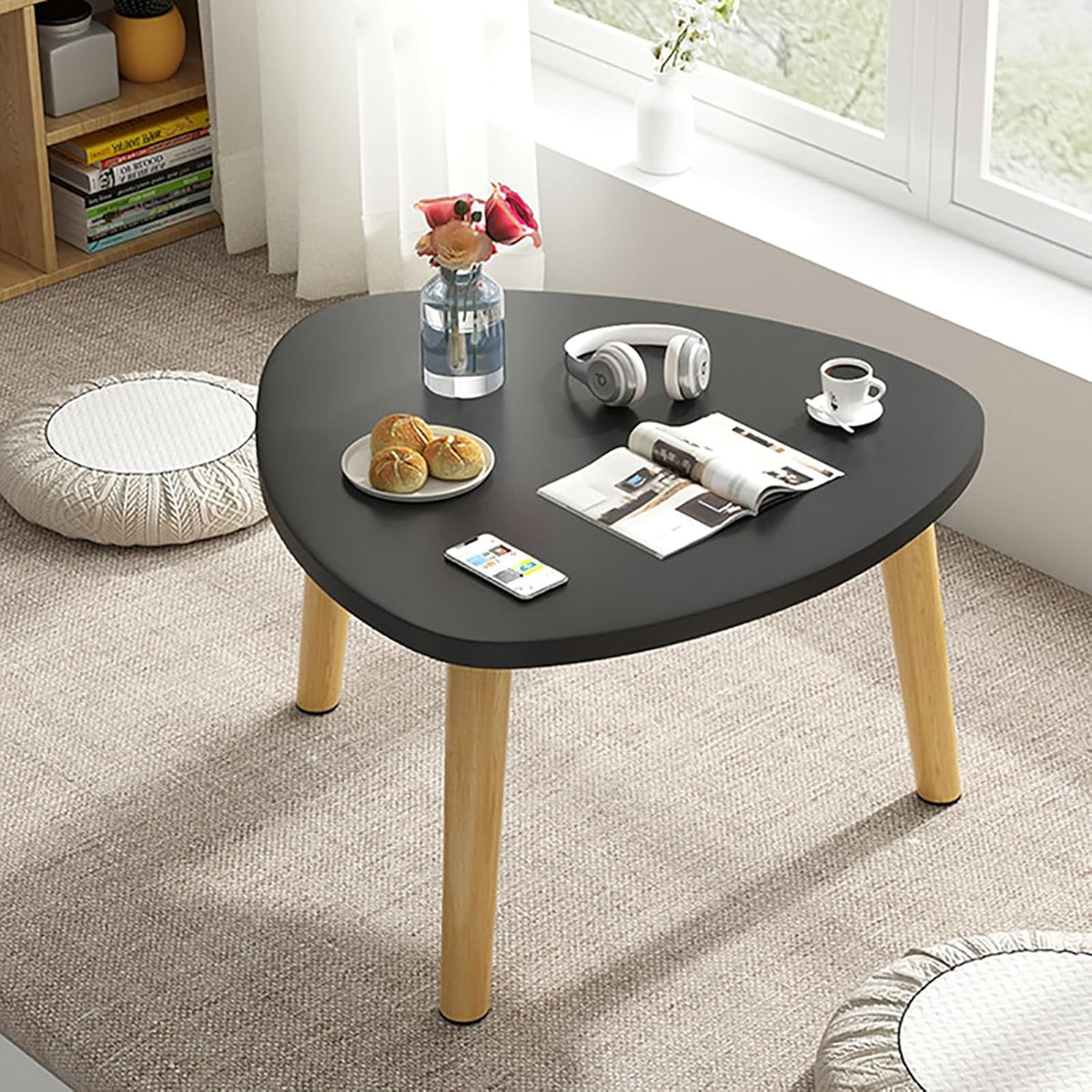 Modern Low Coffee Table,Triangle End Table,Sofa Side Tables for Sitting on The Floor,Cute Coffee Table for Living Room Bedroom Balcony(19.7" D x 11.9" H, Black)