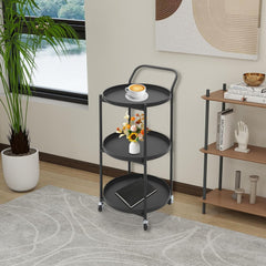 3-Tier Rolling Bar Cart, 18x16x30.7in Round Serving Trolley with Wheels, Elegant Round Side Coffee Table, 20lbs Each Tier Load Capacity, Removable Trays, Protective Edges (White)