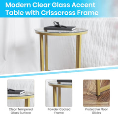 EMMA + OLIVER Clear Glass Living Room Coffee Table with Crisscross Matte Black Metal Frame