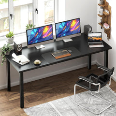 Need Computer Desk, 47 inch Home Office Desk, Modern Simple Style Home Office Gaming Desk, Basic Writing Table for Study Student, Black Metal Frame, Rustic Brown