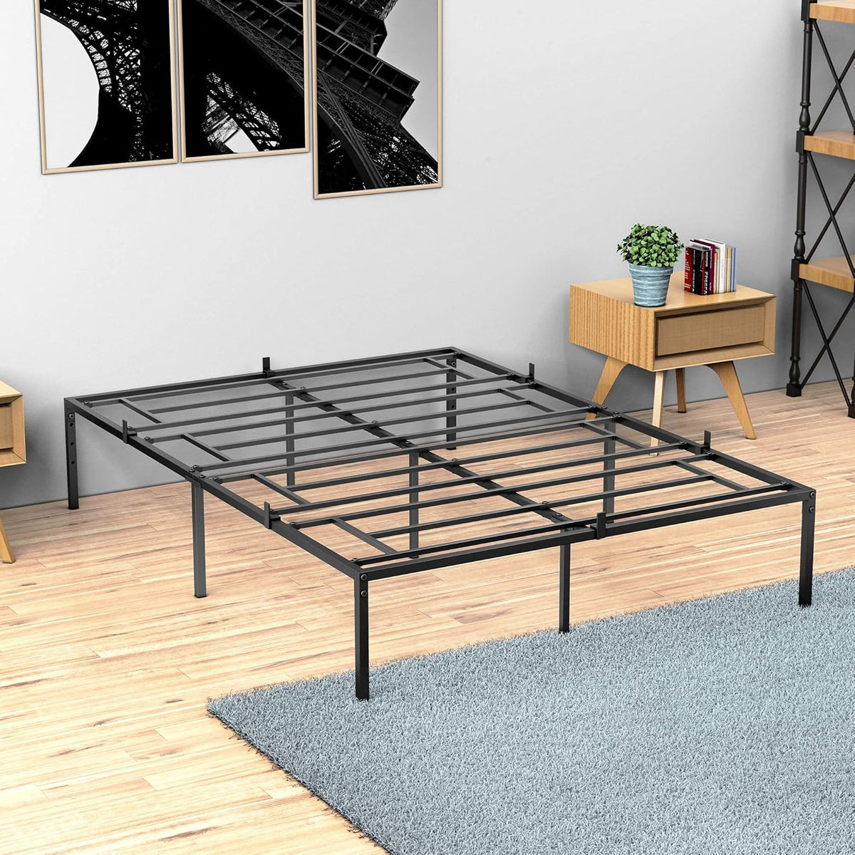 Twin Metal Platform Bed Frame with Sturdy Steel Bed Slats,Mattress Foundation No Box Spring Needed Large Storage Space Easy to Assemble Non-Shaking and Non-Noise Black (Twin)