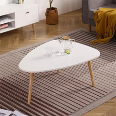 Elegant Modern Egg Shape Coffee Table for Living Room, Ample Surface Space, Sleek Design, White and Oak Finish