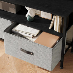 TV Cabinet with 2 Fabric Drawer, Modern Living Room TV Stand, Compact Storage TV Console Table with Open Storage Shelves, Fits TV Up to 45 Inches