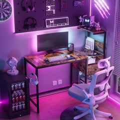 Computer Desk with Power Outlet & Storage Shelves, Study Writing Table with USB Ports Charging Station, PC Desk Workstation for Home Office, Brown