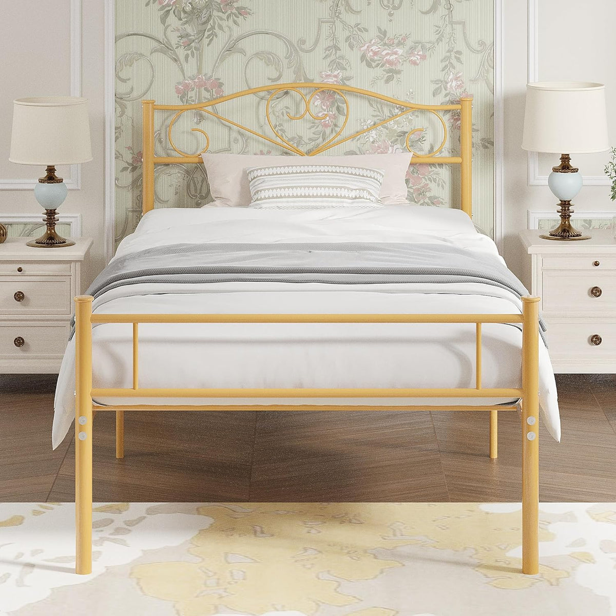 VECELO 14 Inch Twin Size Metal Platform Bed Frame with Headboard and Footboard, Heavy Duty Mattress Foundation with Steel Slats Support, No Box Spring Needed, Black