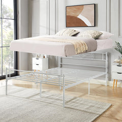 VECELO White Queen Size Metal Platform Bed Frame/Mattress Foundation with headboard/Steel Slat Support/No Box Spring Needed/Easy Assembly