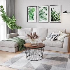 Lavish Home Round Coffee Table with Geometric Metal Base - Small Modern Accent Furniture for Living Room - Mid-Century Coffee Table (Brown/Black)