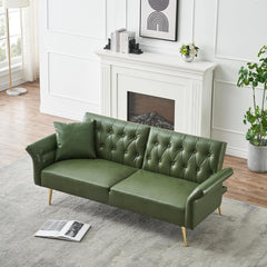 67.7" Futon Sofa Couch Bed,Modern Convertible Faux Leather Adjustable Backrest Armrests Folding Futon Sleeper Couch Loveseat for Living Room,Office,Apartment,Small Space (Green)