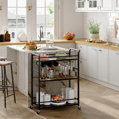 3 Tier Gold Bar Cart for Home, Bar Serving Cart with Wheels, Small Rolling Beverage Cart with Glass Holders, Liquor Cart with Wine Rack for Kitchen Dining Living Room Gold GBC507G