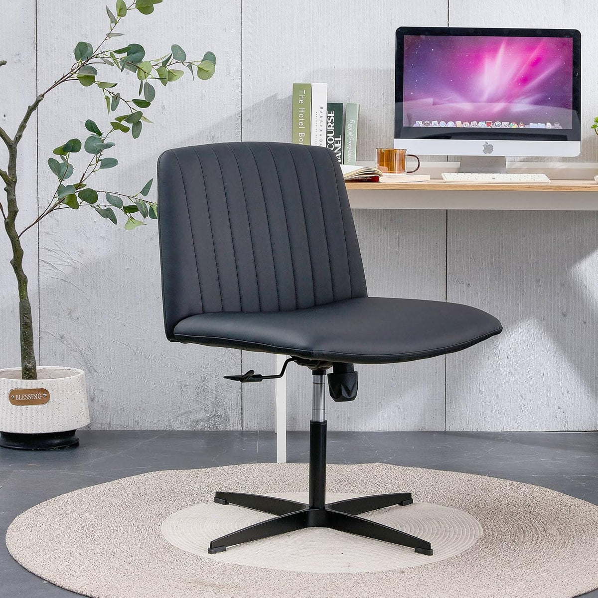 360° Office Desk Chair,PU Adjustable Task Chair with Backrest for Barber,Office,Home, Computer,360° Swivel,Armrest