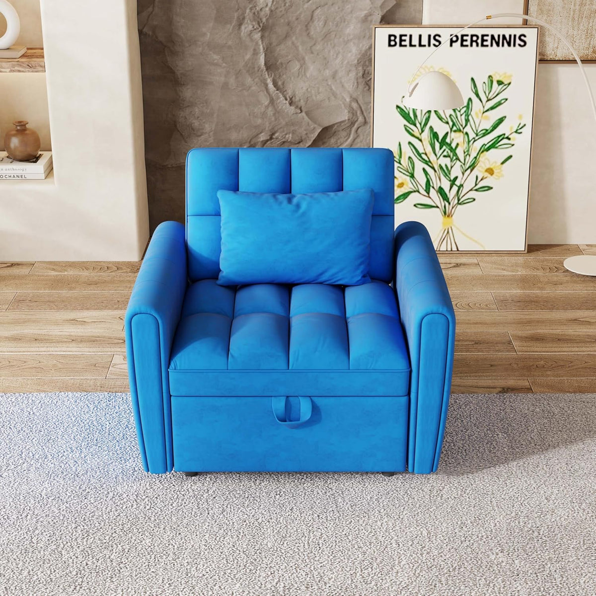 3 in 1 Convertible Folding Sofa, Modern Pull Out Single Couch Bed with Adjustable Back, Velvet Futon Sleeper Chair for Small Spaces Living Rooms Apartment Office (Dark Gray)