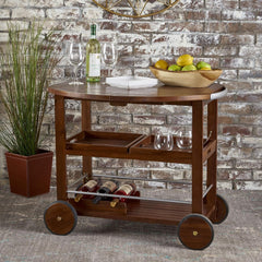 Folding Bar Trolley Bar Cart for Home, 3-Tier Serving Cart with Wheels and Handle, Beverage Cart with Wine Rack and Glass Holders, Rolling Wine Cart for Kitchen, Dining Room (Oak)