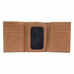 saddle leather trifold wallet