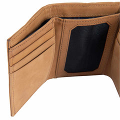 saddle leather trifold wallet