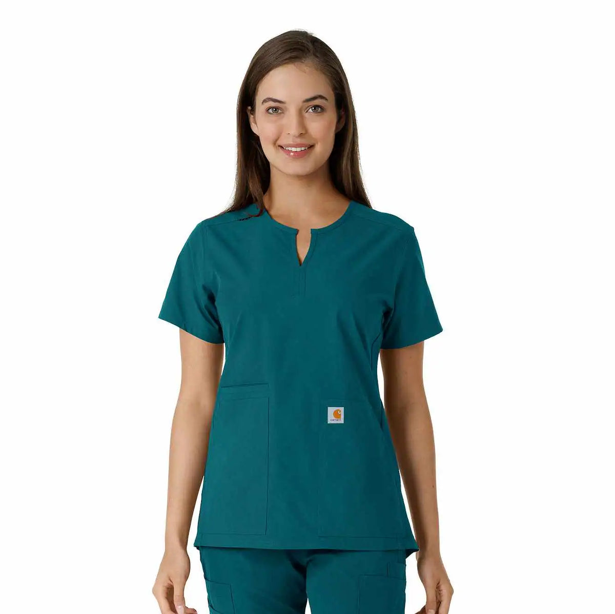 women's force essentials notch neck tunic knit panel scrub top