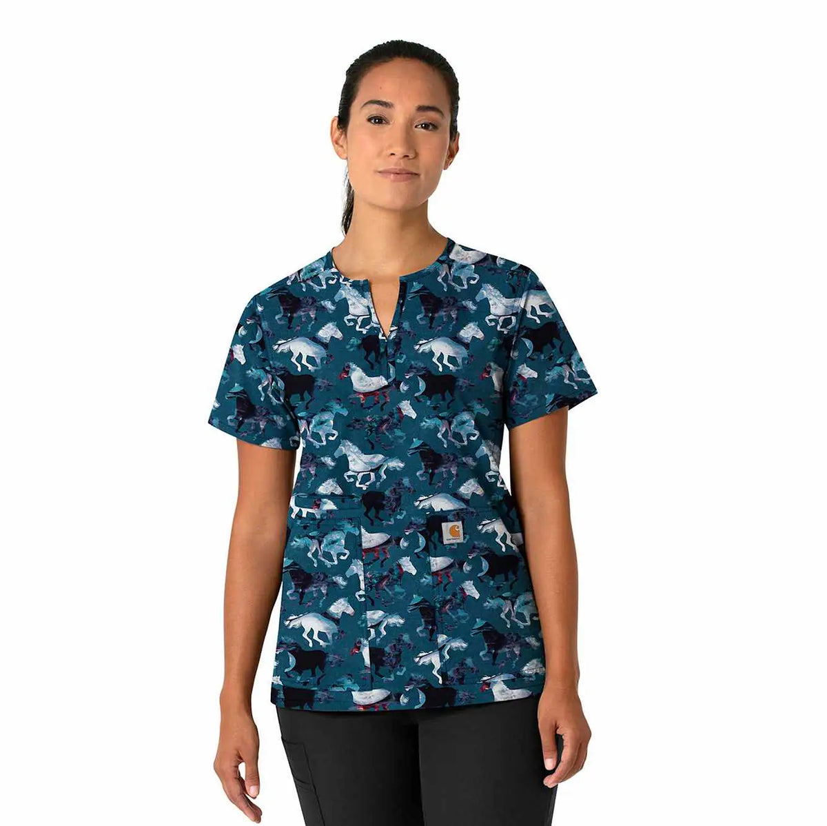 women's force notch neck print scrub top