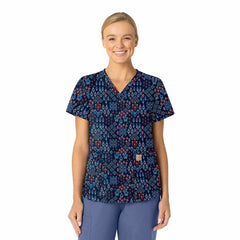 women's cross-flex v-neck print scrub top