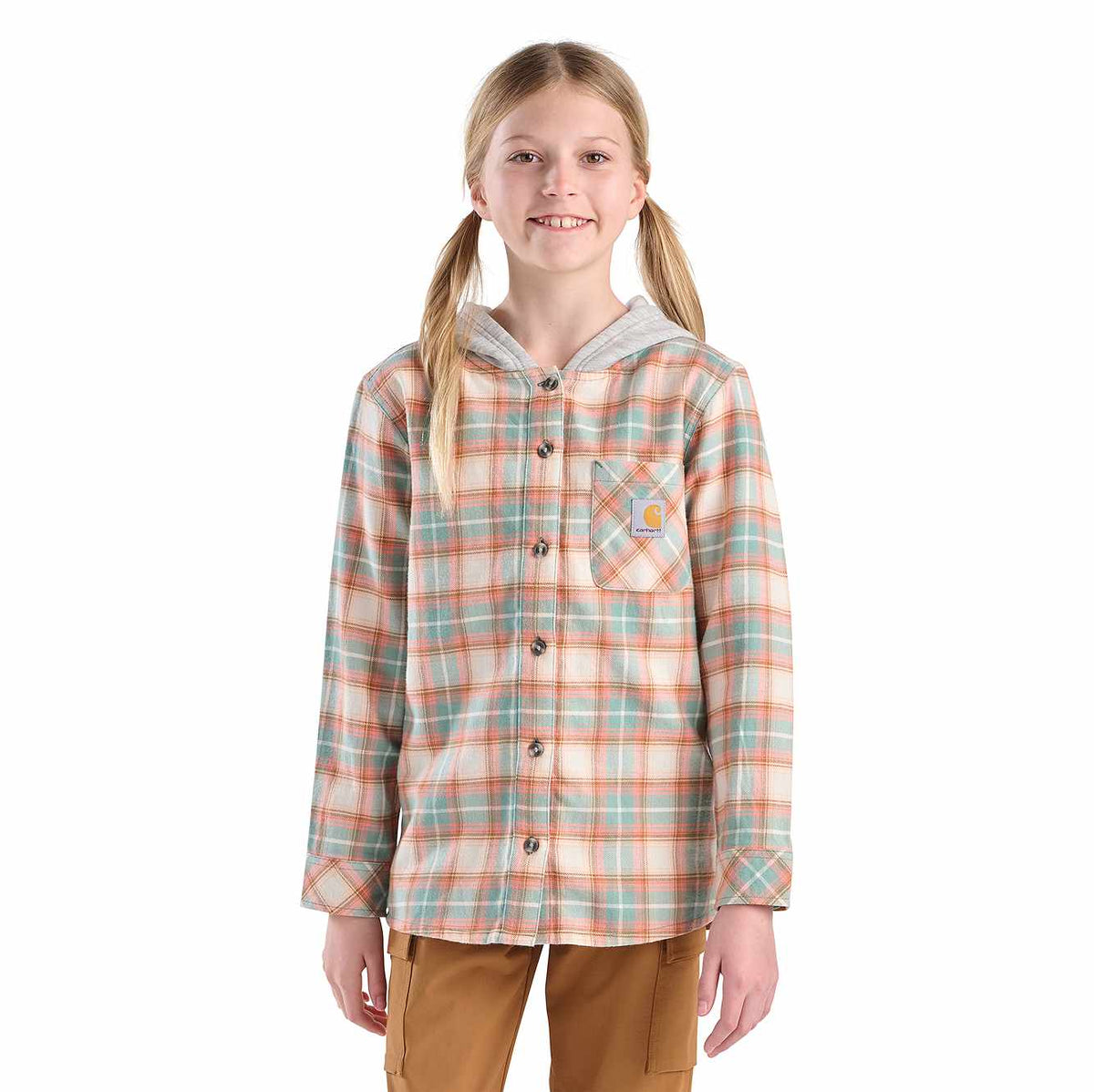 girls' long sleeve flannel button-front hooded shirt (child/youth)