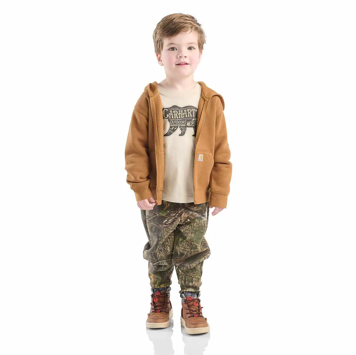 boys' 3-piece long sleeve t-shirt, fleece jacket & fleece camo pant set (toddler)