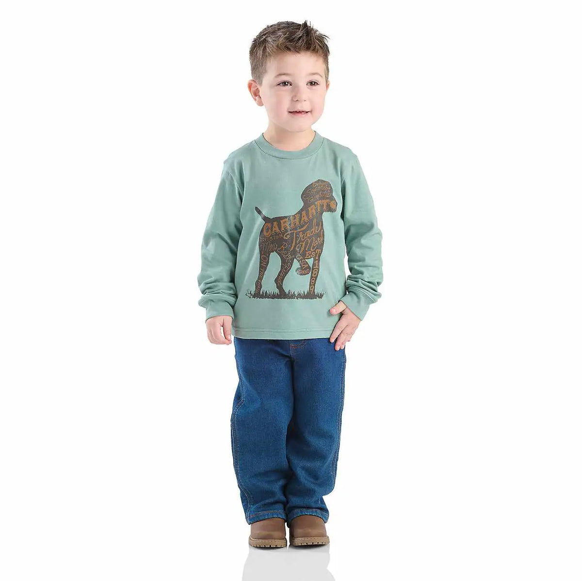 boys' 2-piece long sleeve dog t-shirt & denim pant set (toddler)