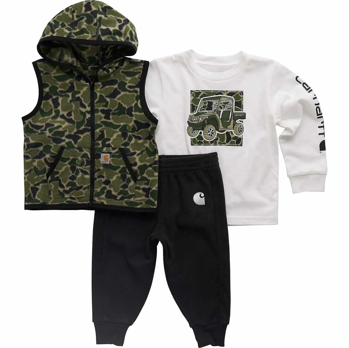 boys' 3-piece camo vest, long-sleeve t-shirt & pant set (baby)
