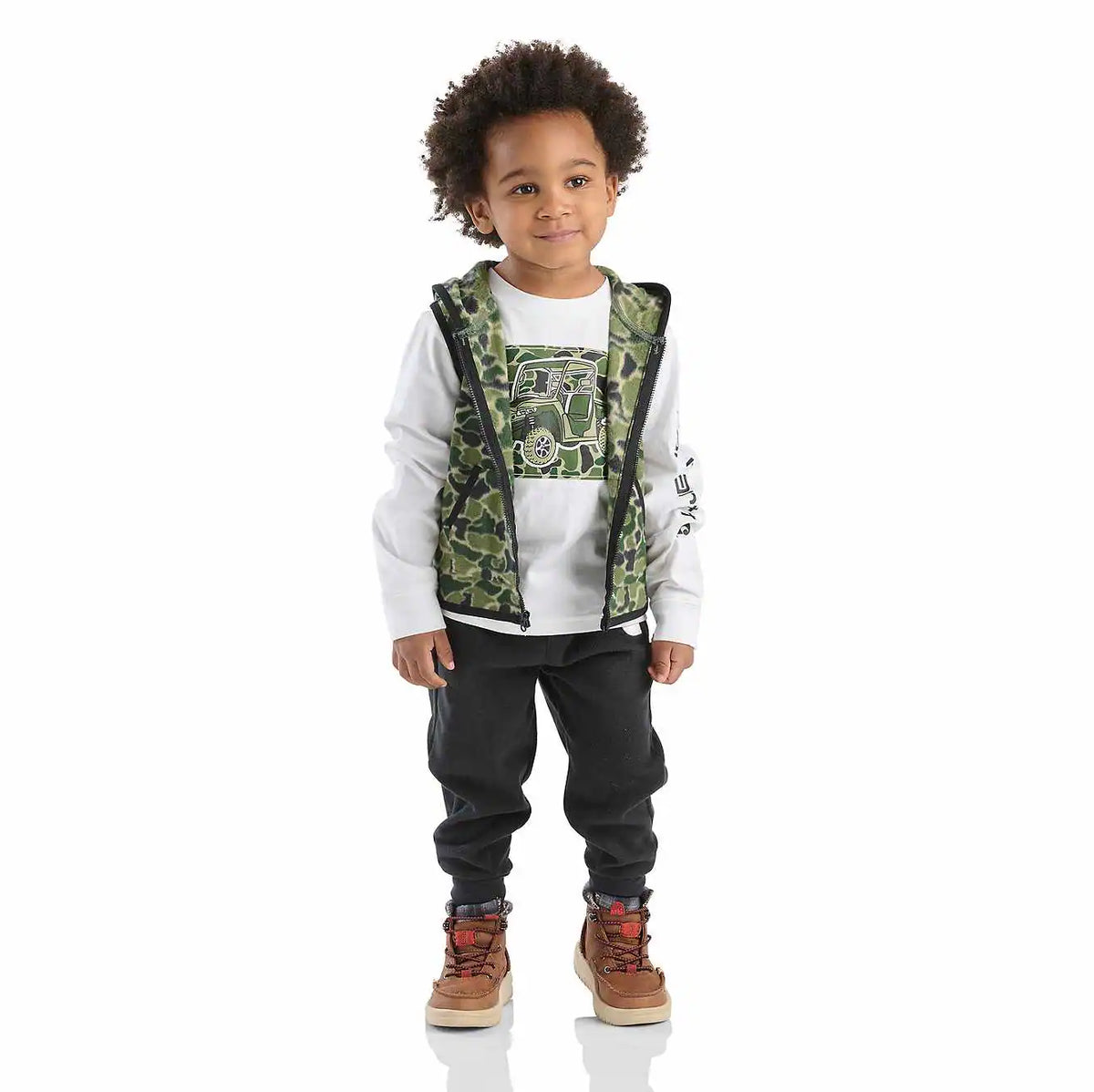 boys' 3-piece camo vest, long-sleeve t-shirt & pant set (toddler)