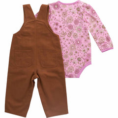 girls' 2-piece long sleeve floral bodysuit & canvas overall set (baby)