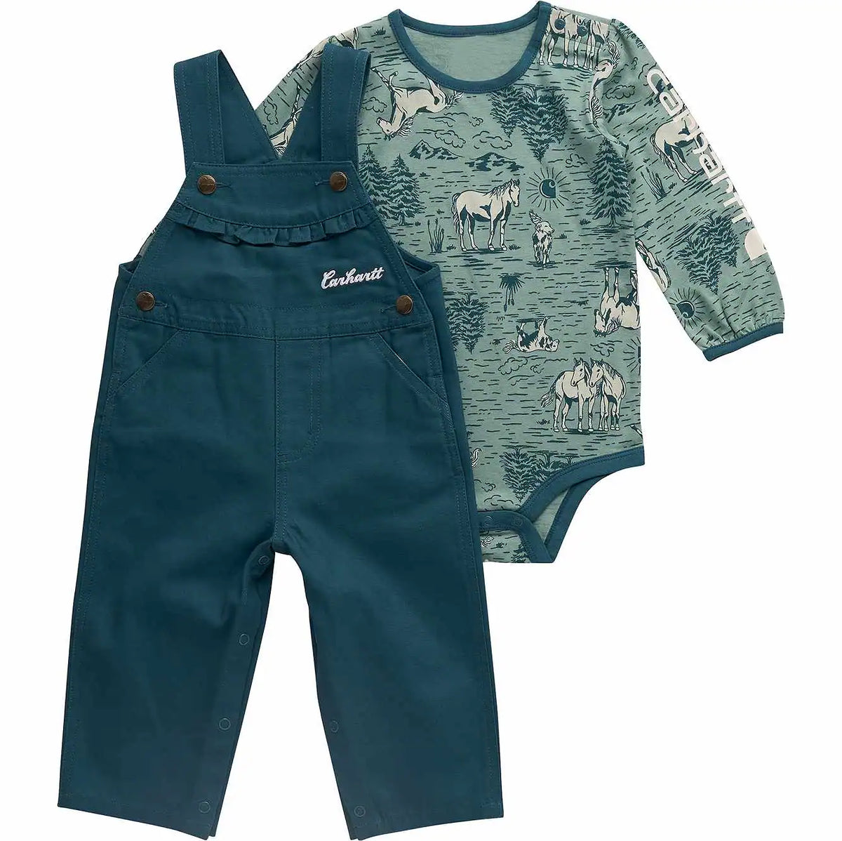 girls' 2-piece long sleeve bodysuit & canvas overall set (baby)