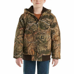 boys' zip-front canvas insulated hooded camo jacket (child/youth)