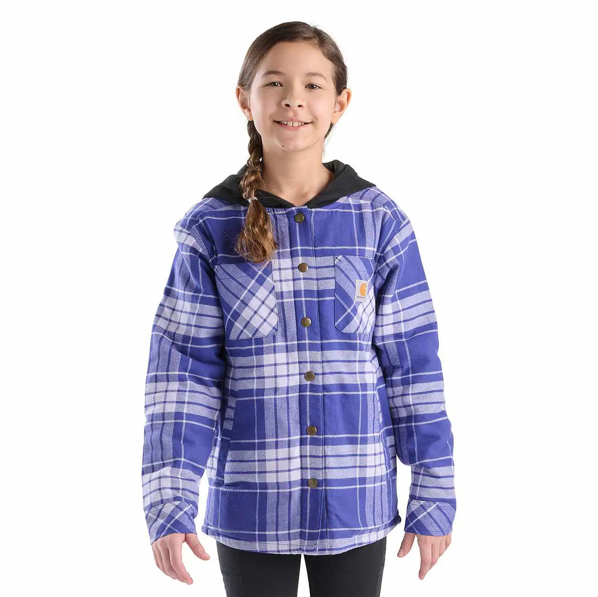 girls' long sleeve flannel snap-front hooded shirt jac (child/youth)